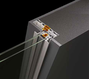 Разрез узла рама-створка системы Alumil S500, примыкание к стене